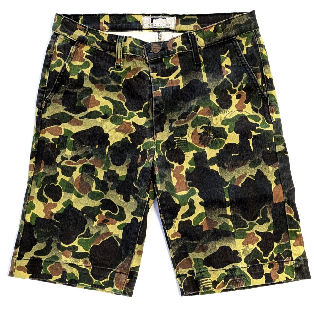 Golden Denim Mens Camo Shorts Size 30 Silence Is Golden Green Duck Camo GDCS107